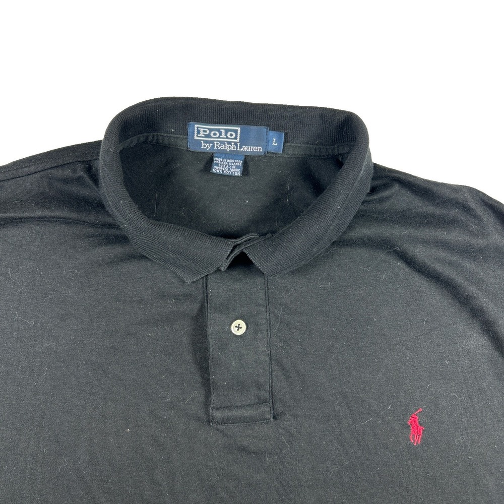 Polo Ralph Lauren Mens Large Short Sleeve Pique Polo Shirt Black Red Pony Logo